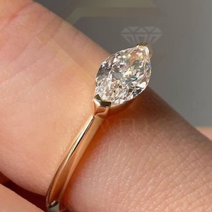 1 CT Marquise Cut Horizontal Stone Wedding Ring East west Marquise Cut Moissanite Engagement Ring Marquise Lab Grown Diamond Solitaire Ring
