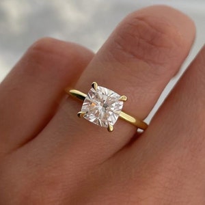 2 CT Cushion Cut Solitaire Ring: Solid Gold, Lab Grown Diamond or Moissanite
