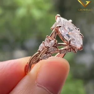 3 CT Marquise Leaf & Vine Engagement Ring | Nature Inspired Twig Band | Moissanite or Lab Diamond | Bridal Gifts | Promise Ring | Solid Gold