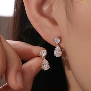 Pear Drop Dangle Earrings, Solid Gold, Lab Diamond or Moissanite