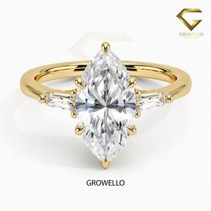 Marquise Cut Drei Steinring 1.5 CT Marquise Cut Moissanite Diamant Verlobungsring Seite Konisch Baguette Ring Ehering für Frauen.