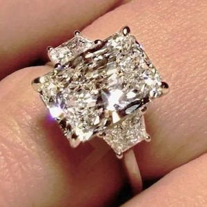3.5 CT Radiant Cut Moissanite Engagement Ring Three Stone Diamond Wedding Ring Baguette Cut Moissanite Ring Anniversary Gifts For Women.