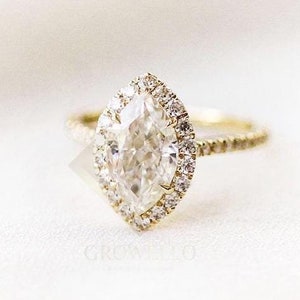 3 CT Marquise Moissanite Engagement Ring Marquise Halo Lab Grown Diamond Wedding Ring 14K Solid Gold Ring CVD Diamond Anniversary Ring.