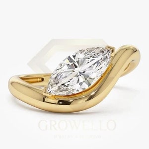 1 CT Marquise Wave Band Engagement Ring: Solid Gold, Lab Grown Diamond or Moissanite