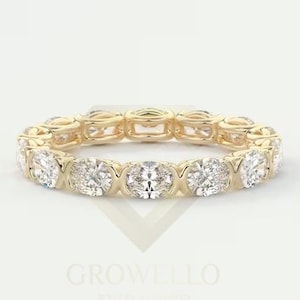 14k Solid Yellow Gold Wedding Band 2.10 TCW Oval Cut Moissanite Half Bezel Set Eternity Matching Band Oval Cut Stacking Band Lab Grown Band