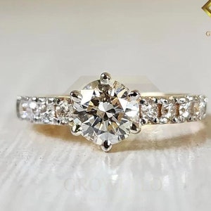 1 CT Round Cut Moissanite Engagement Ring Round Lab Grown Diamond Wedding Ring 14K Solid Gold IGI Certified Diamond Ring Anniversary Gifts.