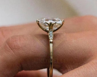 3 CT Vintage Asscher Engagement Ring, Basket Shoulders, Solid Gold, IGI Lab Diamond-Moissanite