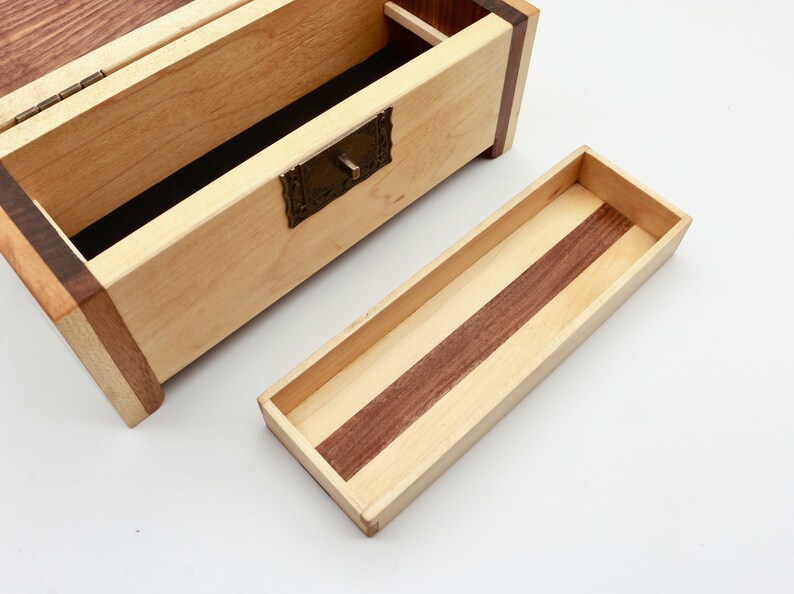 Walnut and Maple Wood Box Wooden Jewellery Box Keepsake Box