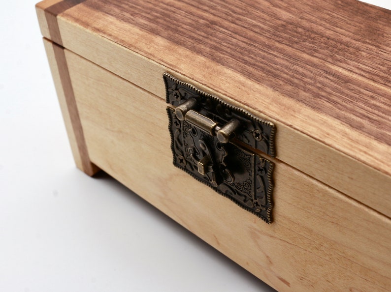 Walnut and Maple Wood Box Wooden Jewellery Box Keepsake Box