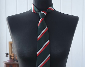 Striped 1950s Tie | 1960s Necktie | Vintage Skinny Tie | Forest Green Tie | Narrow Tie