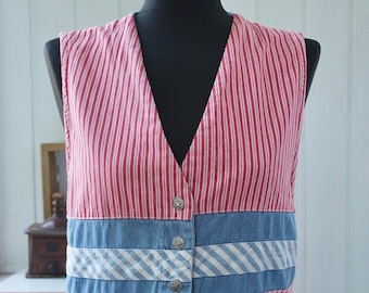 80s American Flag Vest | Patriotic Denim Waistcoat | Country Western Cowgirl Vest | Patchwork Vest