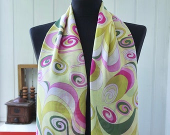 60s 70s Neck Scarf | Groovy Psychedelic Scarf | Long Chiffon Scarf | Mod Hippie Silk Scarf