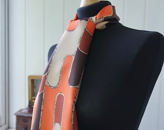 1960s Groovy Mod Scarf | Orange Brown Neck Scarf | Psychedelic Scarf