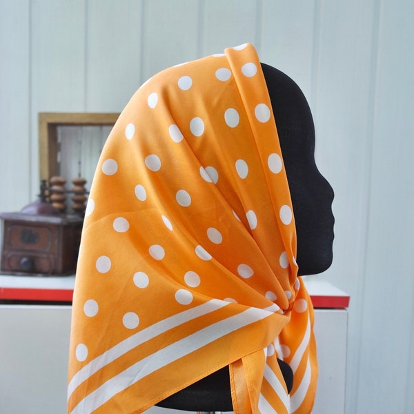 Orange Head Scarf with Polka Dots | Satin Hair Kerchief, Bandana Headscarf | Mod Pin Up Headband