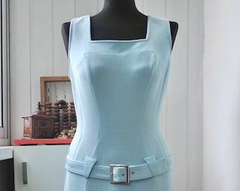 Vintage Thierry Mugler Mini Sheath Dress, Sleeveless with Hourglass Silhouette and Matching Belt