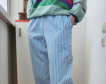 80s Baggy Pants for Cricket, Golf | Womens Striped Pants | 80s Pleated Pants | Carrot, Balloon Pants | Cricket Gifts