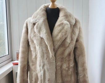80s Faux Fur Winter Coat | Beige Cream Coat Women | Vintage Car Coat, Stroller Coat | Small Fur Coat