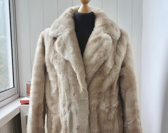 80s C&A Faux Fur Winter Coat | Beige Cream Coat Women | Vintage Car Coat, Faux Mink Stroller Coat