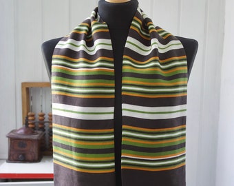 50s 60s Scarf, Retro Striped | Mid Century Dandy Mod Scarf | Wool Silk Scarf Men | Small Silk Scarf