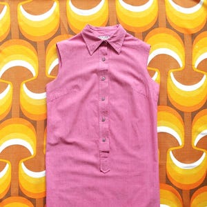 Pink 1960s Mod Mini Dress XS – Cotton Shift by Telsalda, Twiggy Style with Pointed Collar, Half Buttoned – Go-Go Swinging London