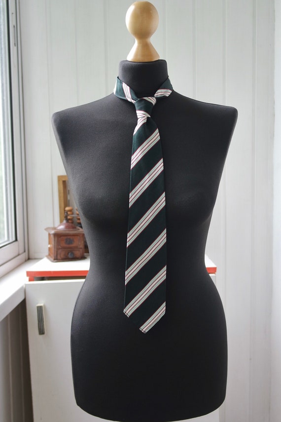 Striped 1950s Tie, 1960s Necktie | Dark Forest Gr… - image 1