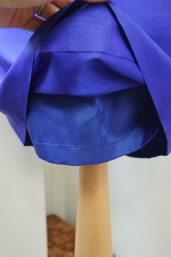 80s Royal Blue Pencil Skirt | Silk Satin Mini Ski… - image 5