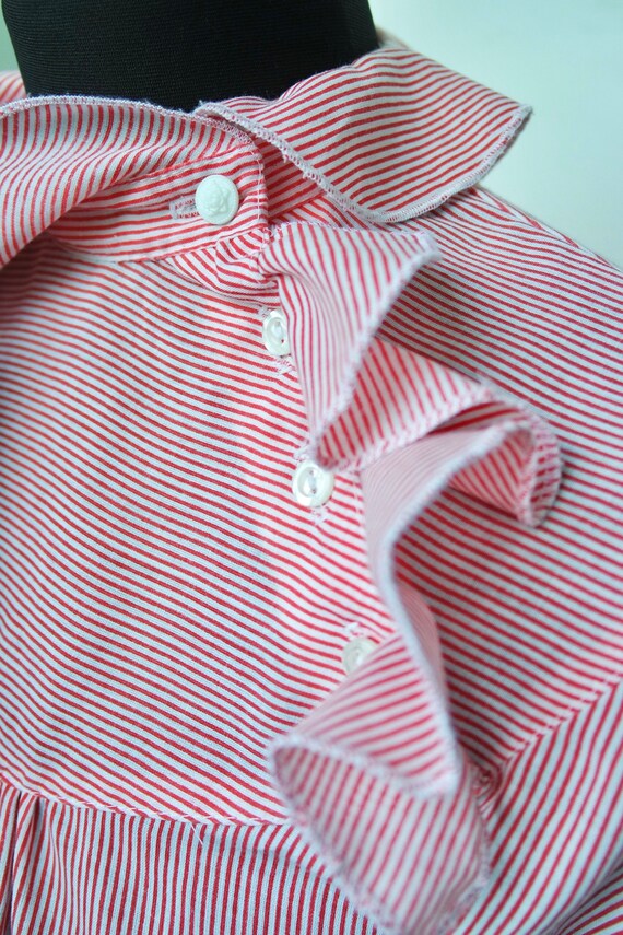 70s 80s Ruffled Prairie Blouse, Candy Stripe | Ro… - image 5