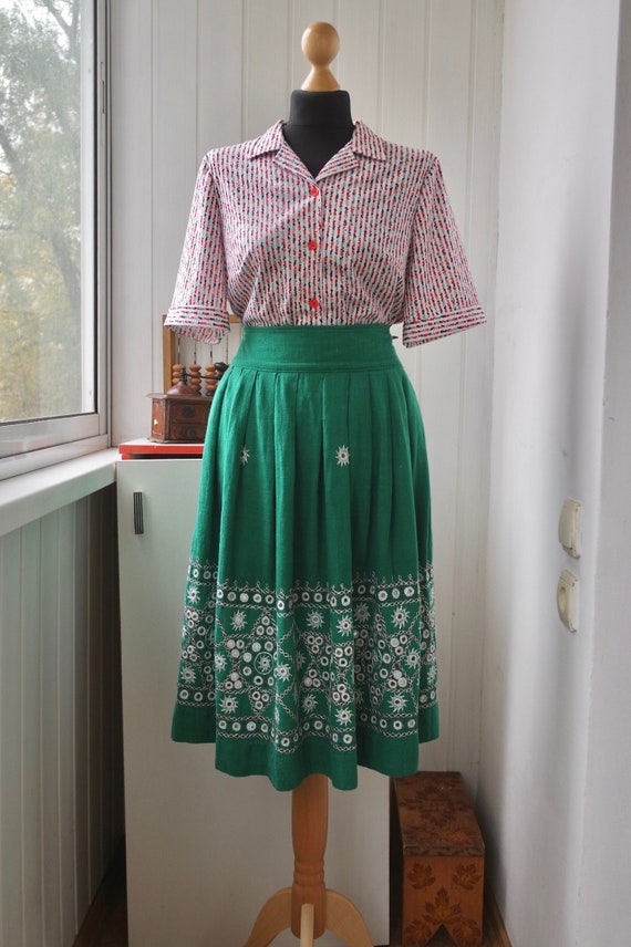 Vintage Banjara Pleated Skirt Midi | Emerald Green