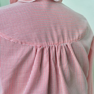 70s 80s Ruffled Prairie Blouse, Candy Stripe Romantic Western Blouse, Bishop Sleeves Secretary Blouse 70s Peasant Blouse image 6