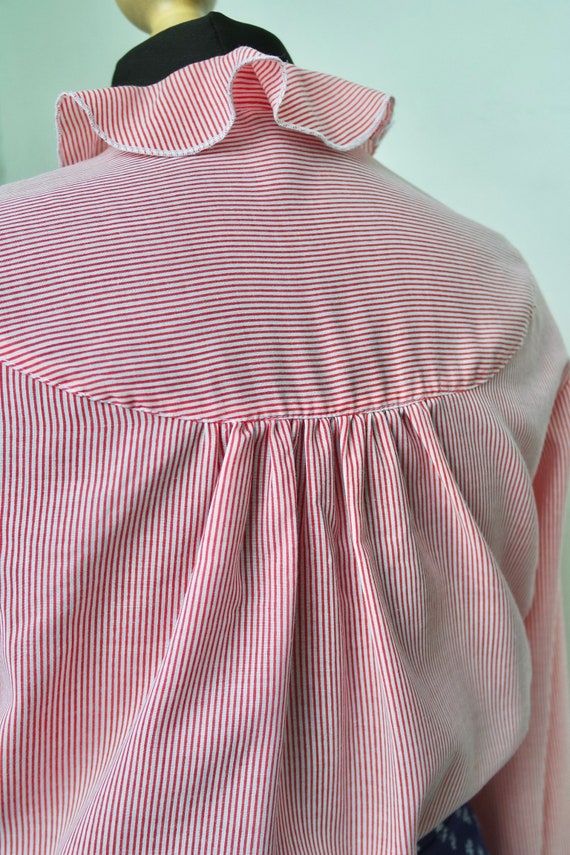 70s 80s Ruffled Prairie Blouse, Candy Stripe | Ro… - image 6