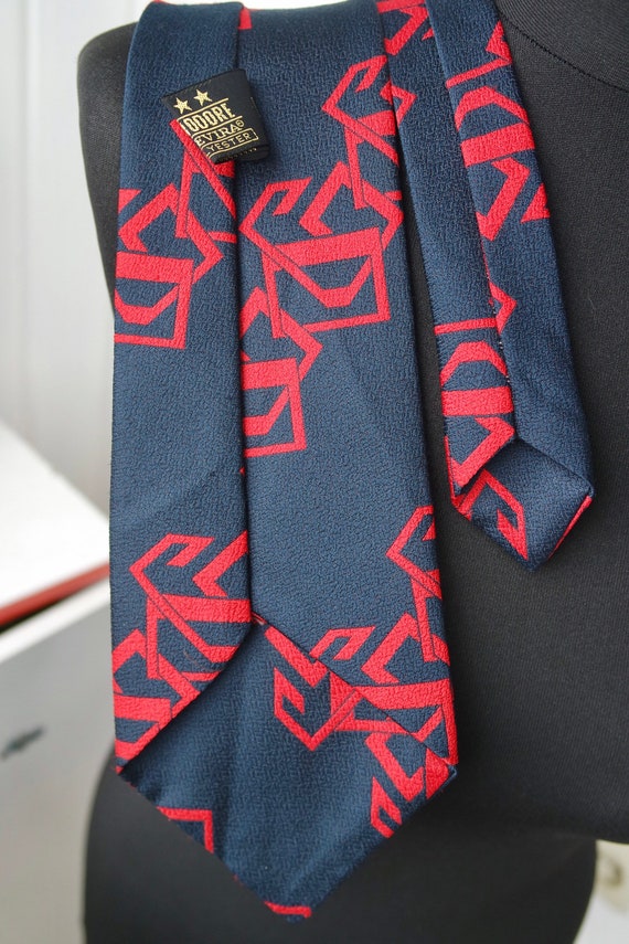 1960s 70s Kipper Tie, Navy Blue and Red | Extra Wide … - Gem