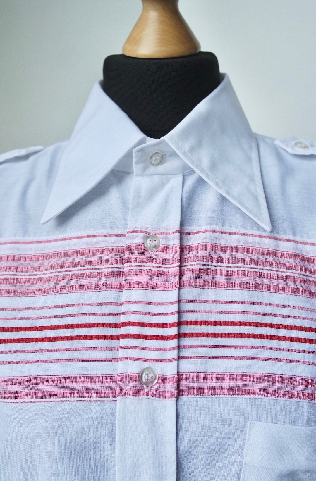 70s Dagger Collar Shirt White Red Mens Disco Shirt Pointed Etsy UK