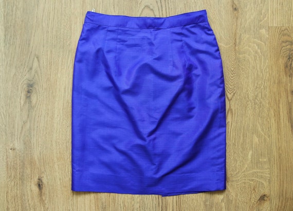 80s Royal Blue Pencil Skirt | Silk Satin Mini Ski… - image 6