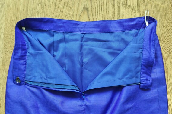 80s Royal Blue Pencil Skirt | Silk Satin Mini Ski… - image 7