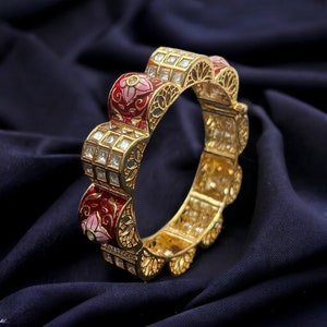 Kundan Polki Bangle-Meenakari Polki Bracelet-Bridal Bracelet-Polki Kada-Indian Traditional Openable Wedding Bangle- Punjabi Wedding Jewelry