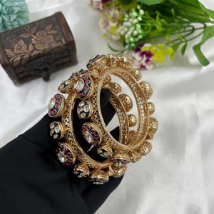 Ruby Green Kundan Bangle Pair, CZ Bridal Bangles, Indian Wedding Jewelry