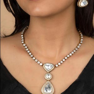 Kundan Polki Long Necklace and Earrings Set-Indian Jewelry-Pakistani Jewelry-Sabyasachi Jewelry-Fine Gold Finish Wedding Jewelry- Bollywood