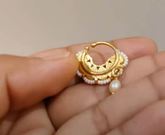 Silver Navratna Nath-24K Gold Plated-Non Piercing Indian Nose Ring-Clip On Nose Ring-Bridal Nath-Sapphire-Ruby-Green Onyx-Coral-Firoza-Gomed
