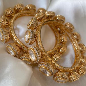 Kundan Polki Bangle PAIR-Polki Bracelets-Bridal Bracelets-Polki Kadas-Indian Traditional Wedding Bangles-Punjabi Wedding Jewelry-Sabyasachi