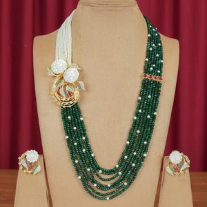 Green Long Victorian Style Necklace-Indian Jewelry-Pakistani Jewelry-Indian Long Necklace-Green Beaded Necklace-Sabyasachi Jewellery-Punjabi
