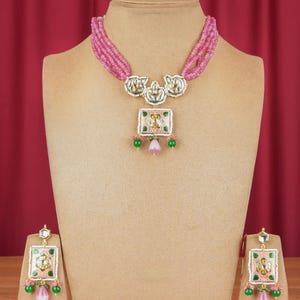 Pink Victorian Style Necklace-Indian Jewelry-Pakistani Jewelry-Meenakari Jewelry-Pink Beaded Necklace-Sabyasachi Jewelry-Punjabi Jewelry