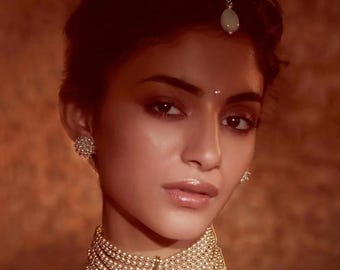 Pearl Choker with Matching Earrings-Indian Wedding Jewelry-Pakistani Jewelry-Indian Choker Necklace-Indian Wedding Jewelry-Pearl Earrings