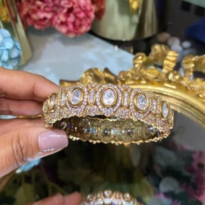 Kundan Polki Bangle-Polki Bracelet-Bridal Bracelet-Polki Kada-Indian Traditional Openable Wedding Bangle-Punjabi Wedding Jewelry-Sabyasachi