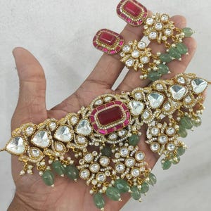 Rubinrot Kundan Choker Set Statement Brautschmuck Indische Hochzeit Halskette Ohrringe