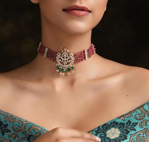 Silver Polki Ruby Necklace-choker Necklace-polki Pearl Necklace