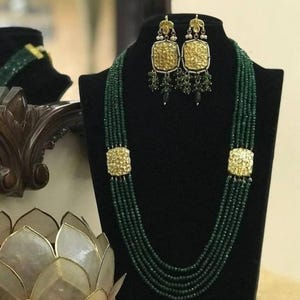 Green Long Victorian Necklace-Indian Jewelry-Pakistani Jewelry-Indian Long Necklace-Green Beaded Necklace-Sabyasachi Jewelry- Thappa Jewelry