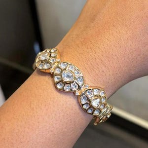 Kundan Polki Bangle-Polki Bracelet-Bridal Bracelet-Polki Kada-Indian Traditional Openable Wedding Bangle-Punjabi Wedding Jewelry-Sabyasachi