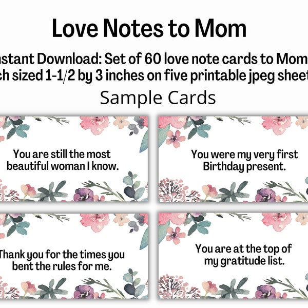 Love Notes to Mom Printable Gift, Affordable Mother's Day Gift Digital Download, Gift for Mom, Gift for Mother