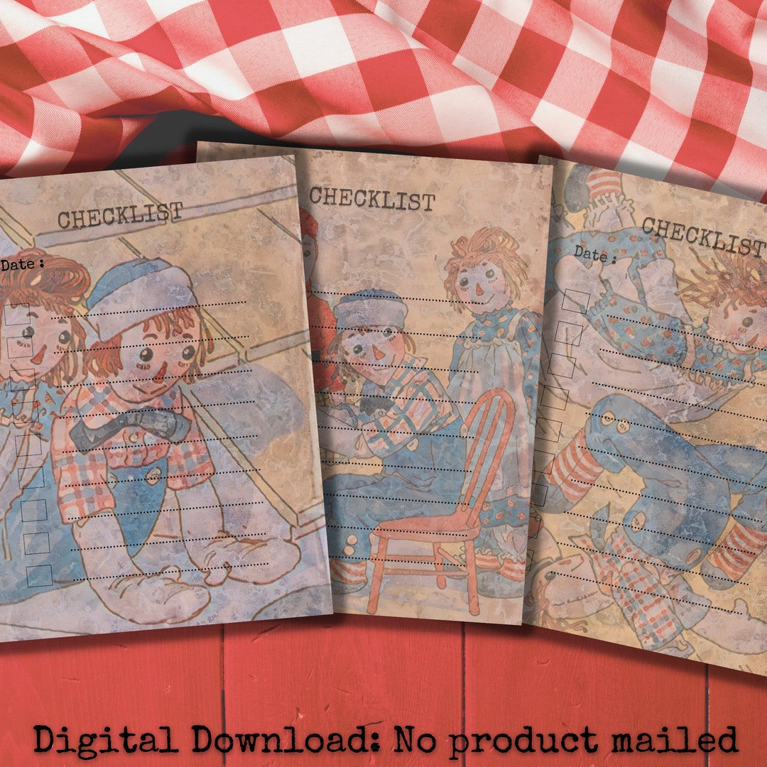 Raggedy Ann Vintage Printable Checklist Set, Vintage Raggedy Ann ...