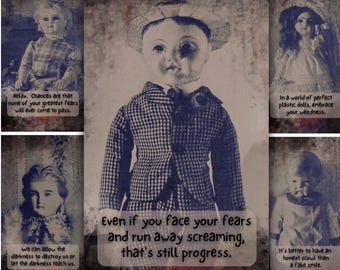 Life Advice From a Creepy Doll Printable Dark Academia Scrapbook Cards Spooky Junk Journal Kit